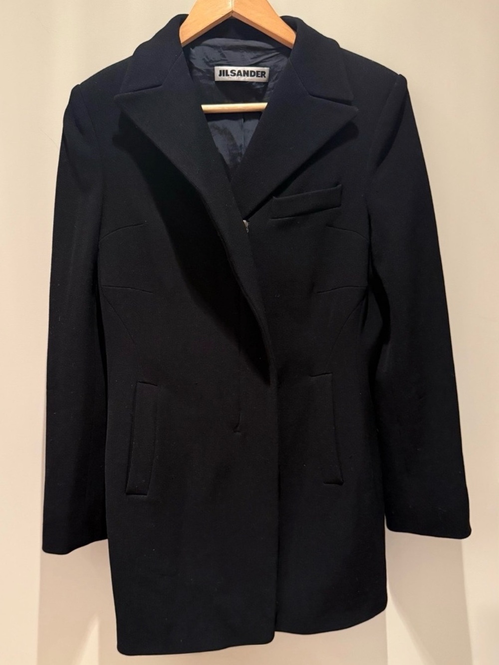 Vintage Jil Sander Y2K Black Tailored Wool Jacket Zipper Blazer Coat IT40 EUC